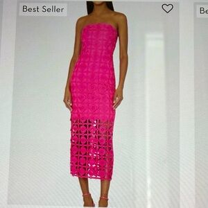 Milly Fuchsia Strapless Lace Midi Dress